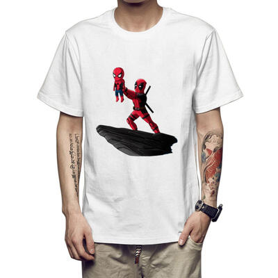 

Deadpool Series Spider Man Pattern Printing Mens T-Shirt Cartoon Round Neck Short-Sleeve Cool Mens Shirt Tees