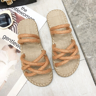 

Summer same flat-soled ins sandals straw sandals hemp rope sandals cross-strap sandals