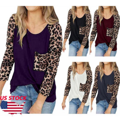 

Women Casual Leopard Blouse Long Sleeve Fashion T Shirt Loose Plus size Tops
