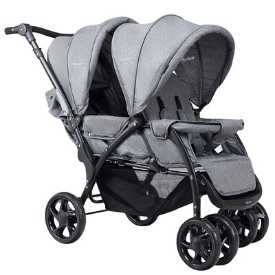 

Foldable Lightweight Front Back Seats Double Baby Stroller-Gray