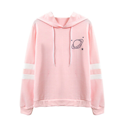 

Planet Printed Striped Patchwork Hoodies Pullovers Women Spring Autumn Long Sleeve Hoodie Sweatshirt Casual Tops Sweatshirts