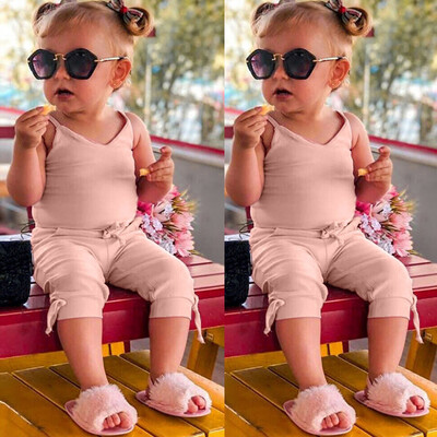

Summer Infant Baby Girls Sleeveless Solid Lacing Bow Print Romper Jumpsuit