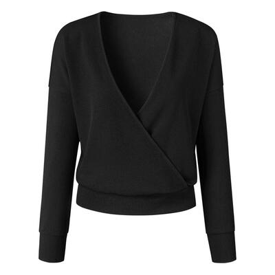 

Deep V Neck Women Sweater Autumn Trendy Cross Sexy Long Sleeve Knitted Tops
