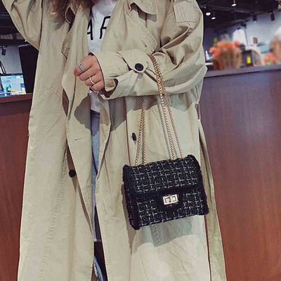 

Tailored Female Chain Square Bag Casual Velvet Shoulder Bag Lock Diagonal Cross Bag