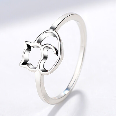 

925 Silver naughty cat heart finger ring