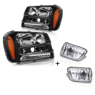 

for 2002-2009 Chevy Trailblazer SUV Black Housing Amber Corner Headlight Clear Bumper Fog Lights