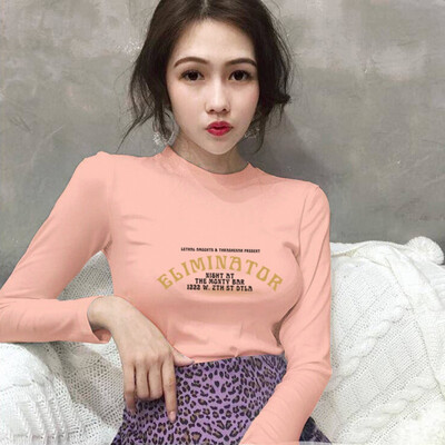 

Women T-Shirt Long Sleeve Letter Print Tees Female O-Neck Slim Tops Casual Ladies Autumn Tee Shirt
