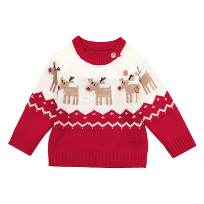 

Winter Christmas Warm Infant Baby Boy Girl Christmas Elk Pullover Long Sleeve Sweater