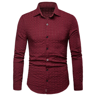 

Solid Checkered Texture Breathable Long Sleeve Shirt