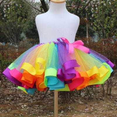 

Kids Lovely Handmade Colorful Tutu Skirt Girls Rainbow Tulle Tutu Mini Dress