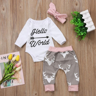 

3Pcs Newborn Infant Baby Girls Outfits Clothes Set Bodysuit Pants Leggings Hat