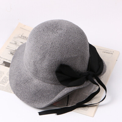 

Simple 100-hued pure-color fisherman hat for women in spring&summer new Korean fashion leisure bow bow eaves basin hat