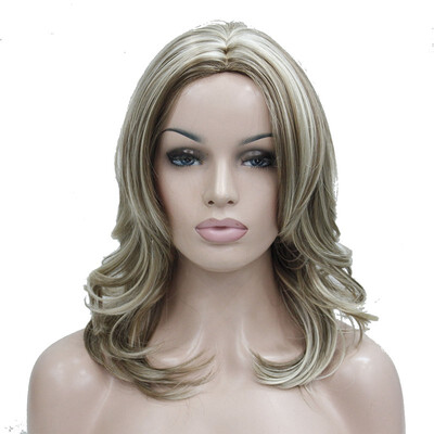 

StrongBeauty Medium Honey Ash Blonde Highlighted No BangsCenter Part Full Synthetic Wig Womens Wigs