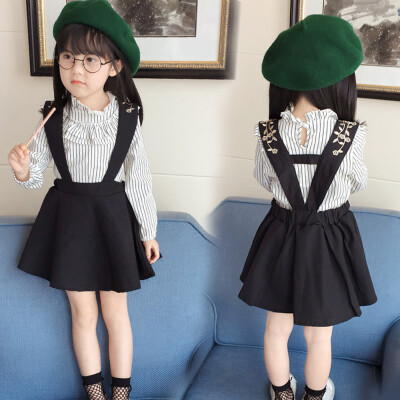 

Toddler Baby Girls Striped Strap Skirt Long Sleeve T-Shirt Outfits Set