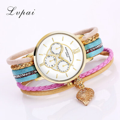 

Three-eye watch celebrity style fashion diamond watch exquisite female model alloy leaf pendant bracelet watch