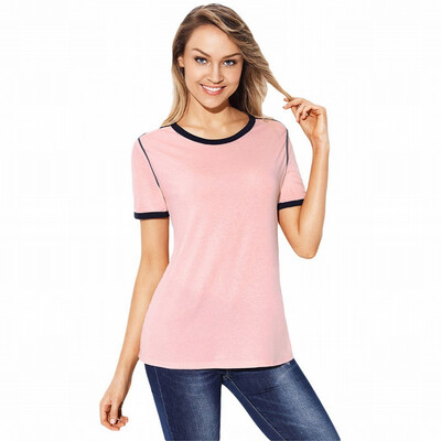 

Contrast round neck short-sleeved slim bottoming shirt sports straight jacket womens