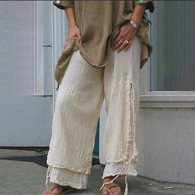 

Womens Baggy Flared Plus Size Loose Pants Long Wide Leg Elastic Waist Trousers