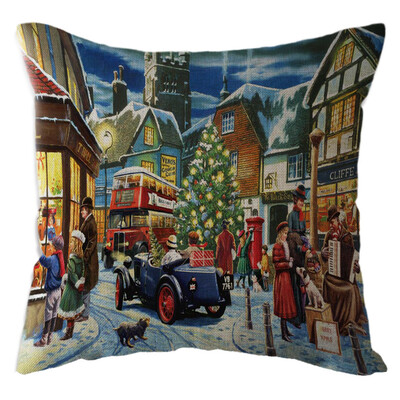 

〖Follure〗Christmas Snow House Pillow Case Linen Sofa Throw Cushion Cover Home Decor