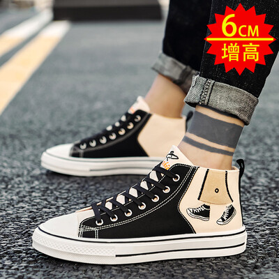 

Mens shoes fall Joker casual high canvas board shoes Korean graffiti student tide shoes