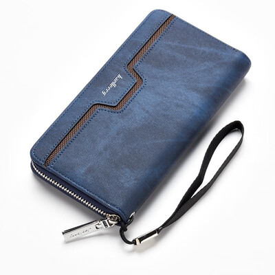 

Men Wallets Long Purse Clutch PU Leather Zipper Solid Credit Card Holder Vintage Organizer with Wrist Strap