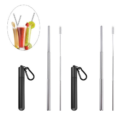 

Portable Collapsible Straw Reusable 304 Stainless Steel Metal Drinking 230MM Straws with Cleaning Brush & Climbing Hook