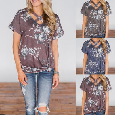 

Women Printed Floral V-neck Top Long Sleeve Shirt Casual Blouse Loose T-shirt