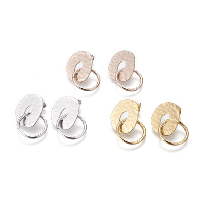 

304 Stainless Steel Stud Earrings Ring Mixed Color 35x19mm Pin 08mm