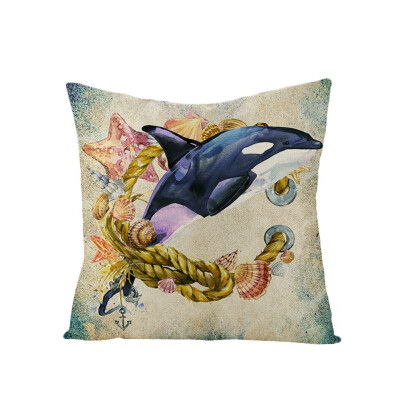 

Ocean Creature Octopus Sea Horse Sea Turtle Home Decor Vintage Pillow Case Square Marine Life Print Pillow Case