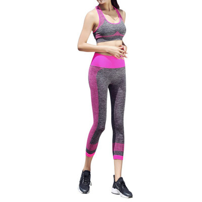 

Women Sports Workout Yoga Two Piece Sets Wire Free Sports Bra & High Waist Capri Pants