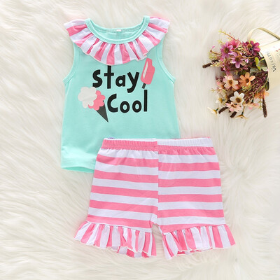 

1163 Girls Cotton Cartoon Letter Striped Vest Pants