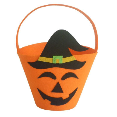 

Halloween Felt Fabric Gift Bag Trick or Treat Candy Bucket with Handle Halloween Party Costumes Supplies Decorations--Pumpkin