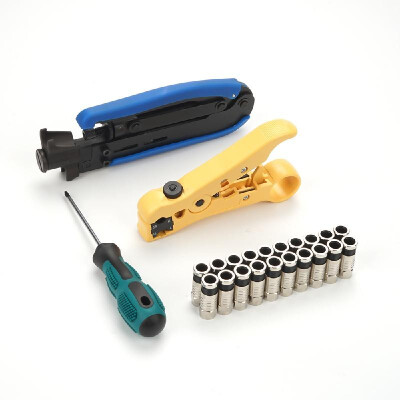 

25pcsset Coaxial Compression Tool Coax Cable Crimper Kit Wire Stripper Wire Crimpers with 20pcs F Connectors Coaxial Crimping Too