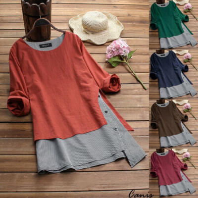 

US Women Linen Stripe Dress Baggy Blouse Shirt Ladies Casual Tunic Tops Sundress