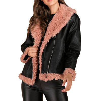 

Toponeto Women Casual Warm Long Sleeve Leather Jacket Outwear Overcoat Top Blouse