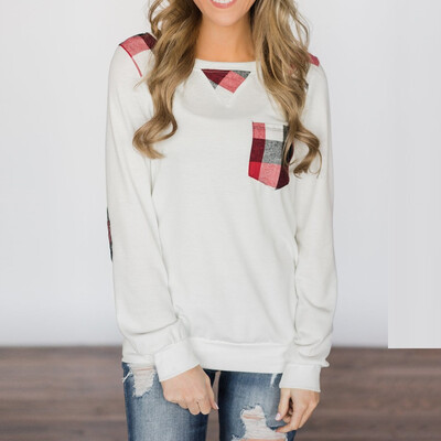 

Nomeni Fashion Women Casual Pocket Splice Loose Long Sleeve Round Neck T-shirt Tops