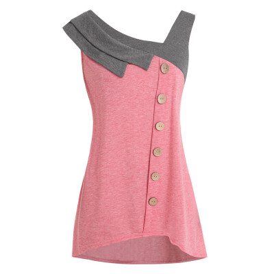 

Roseonmyhand Women Fashion Plus Size Skew Neck Asymmetric Tank Top Sleeveless Button T-Shirt