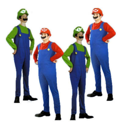 

Mens Super Mario Luigi Brothers Cosplay Games Costume Plumber Fancy Clothes New