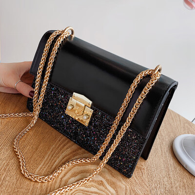 

Women 2019 new Korean version of fashion sequins lock 100 lap quality feeling single shoulder slanting small square bag