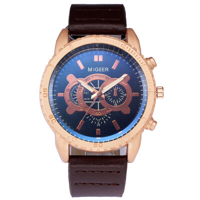 

Gobestart High-End New Geneva Mens Leather Strap Stainless Steel Quartz Analog Watch