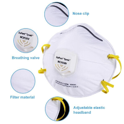 

DU PONT Dust Mask 10pcsLot KN95 3D Vertical Nonwoven Valved Anti-particulate Smog Dust PM25 Respirator Mouth Mask MC9550V