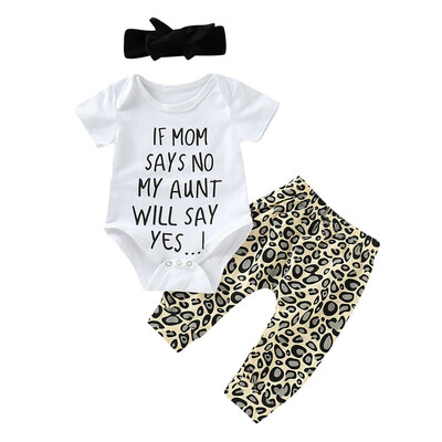 

3Pcs Newborn Baby Girl Leopard print Clothes Tops Romper Pants Tracksuit Outfits
