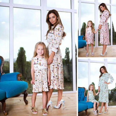 

Mother Daughter Family Matching Dress Womens Kids Girls Floral Beachwear Dresses