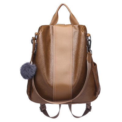 

Waterproof backpack large capacity simple anti-theft bag Korean version of leisure soft leather double shoulder bag