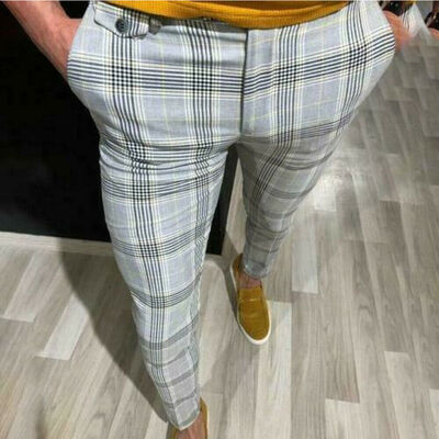 

Stylish Men Slim Fit Stripe Business Formal Pants Casual Office Skinny Trousers