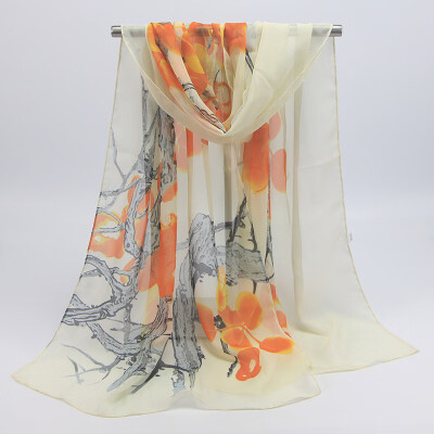 

New high quality fashion ink painting ladies printed chiffon silk scarf wholesale SW140