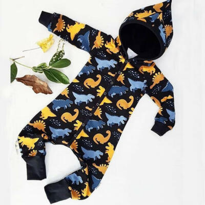

UK Newborn Kid Baby Boy Hooded Dinosaur Romper Jumpsuit Bodysuit Winter Clothes