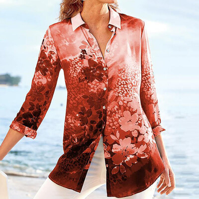 

Women Casual Lapel Long Sleeve Breathable Floral Print Loose Slim Tops Blouse
