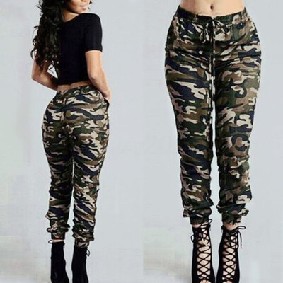 

Women High Waist Military Camouflage Green Casual Loose Pants Trousers