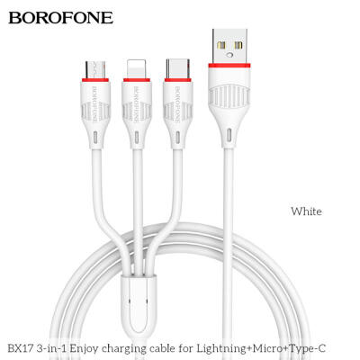 

Borofone BX17 2A Fast Charge Cable 3-in-1 Micro USB Type-C Lightning Cord For Huawei HTC IPHONE