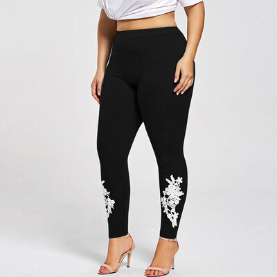 

Tailored Women Plus Size Lace Applique Elastic Leggings Trousers Yoga Sport Pants Black